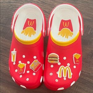 McDonald's Red and Yellow Crocs Shoes with Fast Food Charms W9/M7